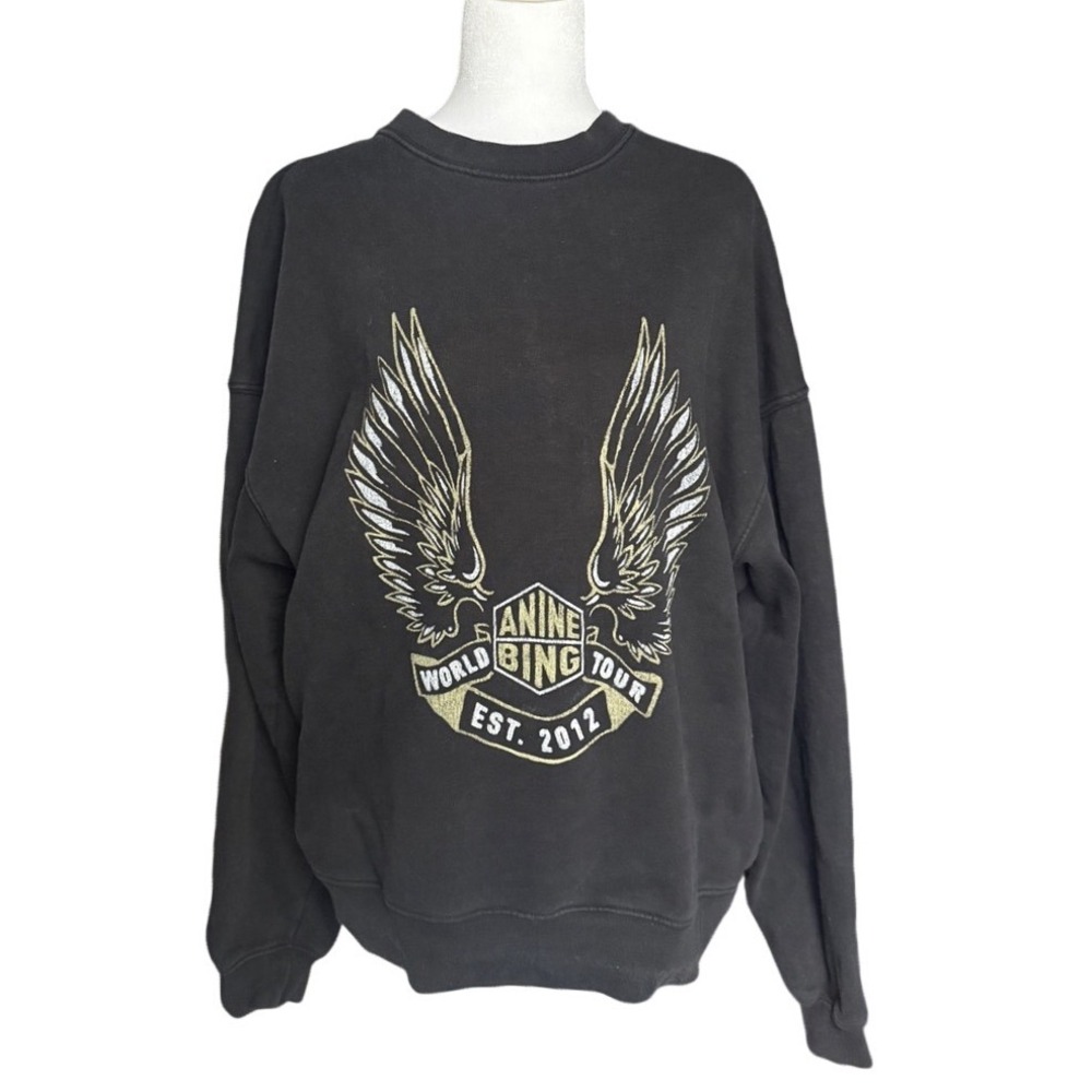 Anine Bing Black Gold Wings World Tour Kenny Oversized Sweatshirt M Streetwear